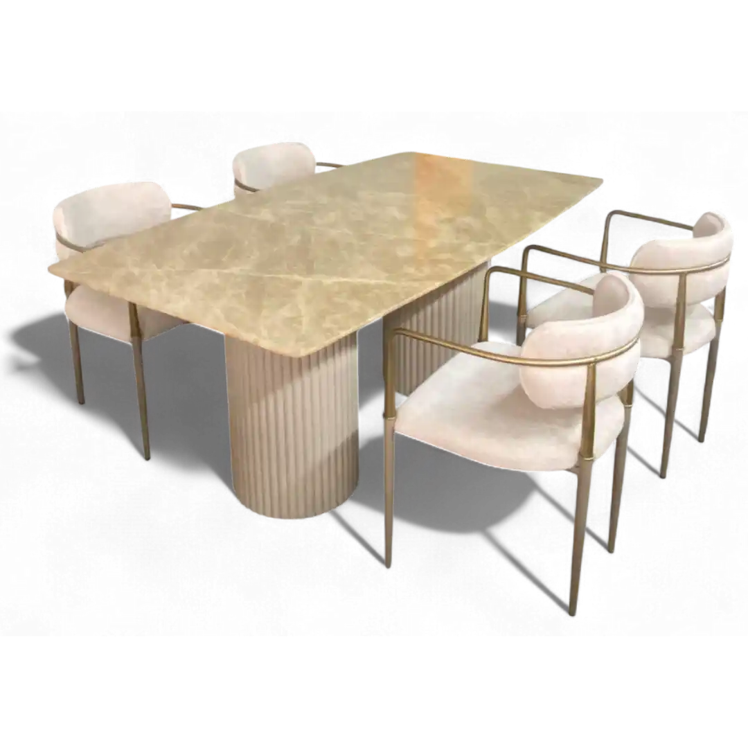 Atlas Sandalye 6 Kişilik Orjinal Traverten Masa Üstü Ptt dilim ayaklı yemek odası takımı